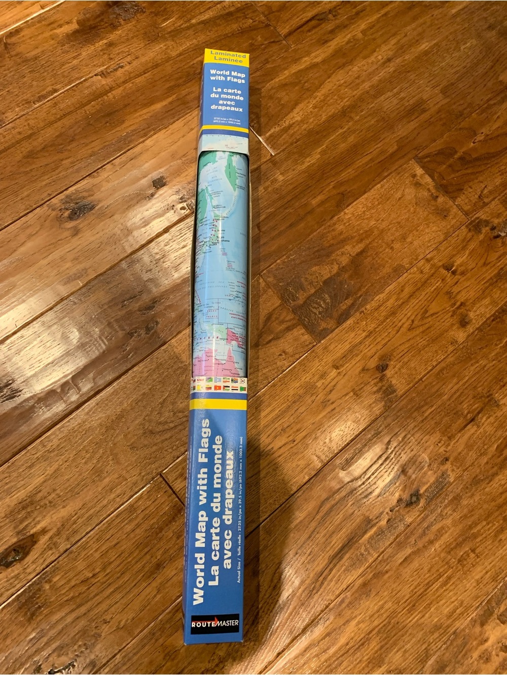 Blue World Map with Flags - Laminated